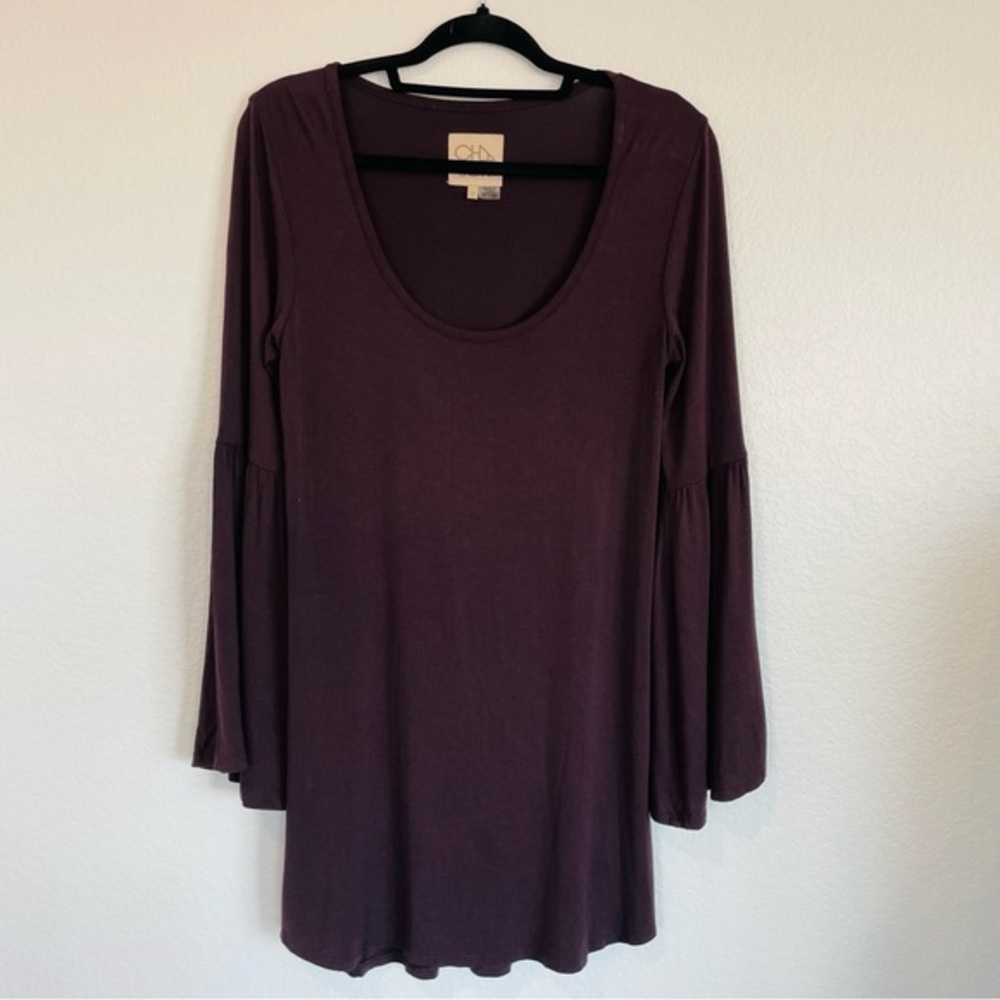 Chaser Tunic Mini with Long Belle Sleeve in a Deep Aubergine | small